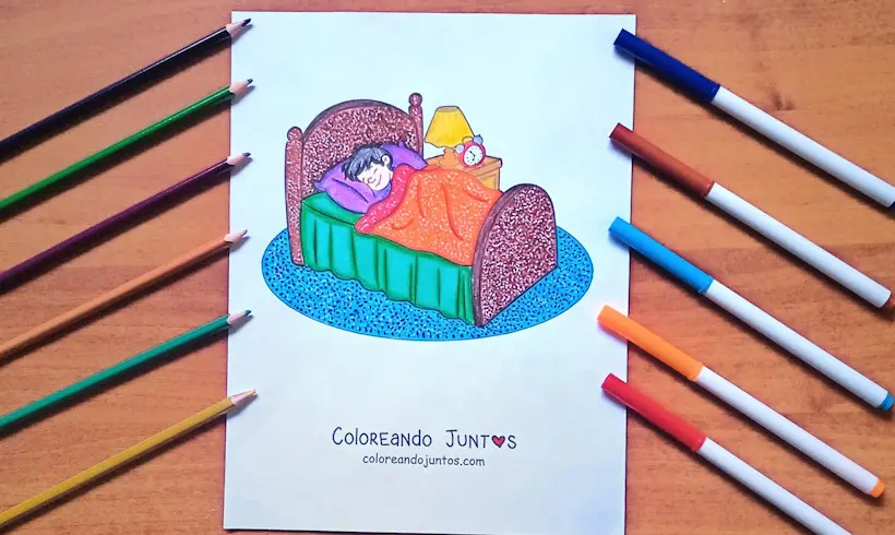 Dibujo de un niño durmiendo coloreado por Coloreando Juntos