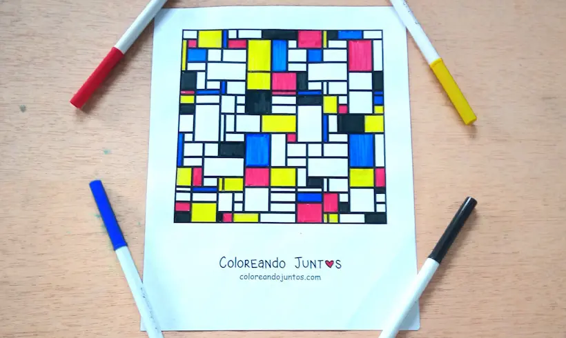 Dibujo de Piet Mondrian coloreado por Coloreando Juntos